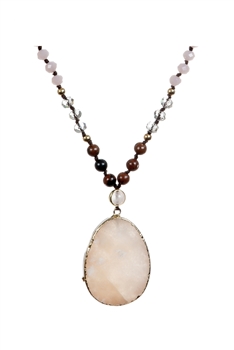 Rose Quartz Pendant Stone Beads Necklace N5267