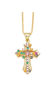 Cross Pendant Cubic Zirconia Chain Necklace N5285