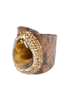 Natural Stone Leather Rings R2034 - Tiger Eye