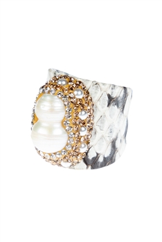 Fresh Water Pearl Leather Rings R2042 - White