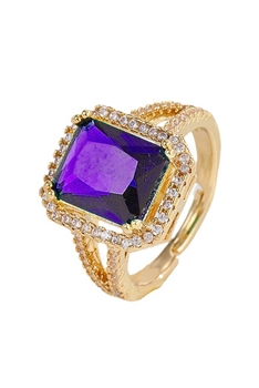 Square Cubic Zirconia Rings R2495 - Gold-Purple