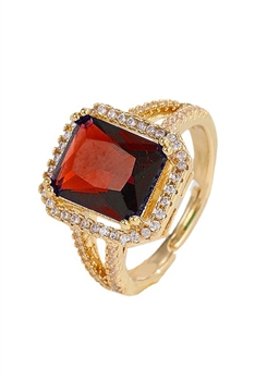 Square Cubic Zirconia Rings R2495 - Gold-Red