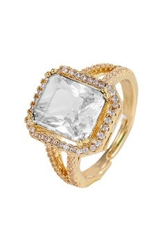 Square Cubic Zirconia Rings R2495 - Gold-White