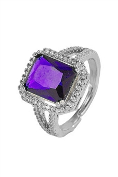 Square Cubic Zirconia Rings R2495 - Silver-Purple