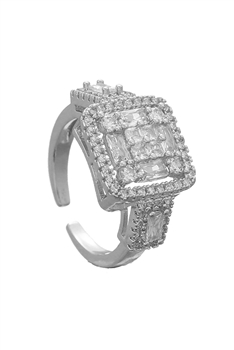 Square Cubic Zirconia Rings R2502 - Silver