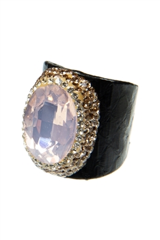 Opal Rhinestone Leather Rings R2553 - Pink