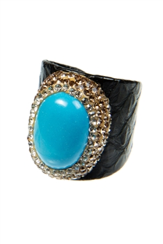 Turquoise Rhinestone Leather Rings R2569
