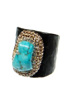 Turquoise Rhinestone Leather Rings R2575