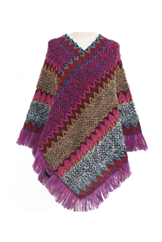 Knitted Tassel Shawl S0097 - Rose Red
