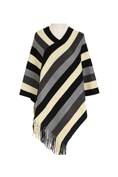 Multicolor Striped Poncho S0136 - Black-Grey
