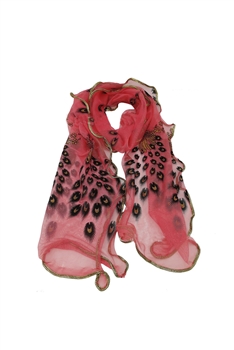 Peacock Flocking Scarf S0168 - Red