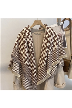 Houndstooth Pattern Cashmere Scarves S0192 - Brown