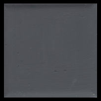 A square ceramic tile placed against a black background. The tile is painted with opaque dark gray paint to demonstrate how the paint behaves on ceramic as well as its opacity. This paint is completely opaque.