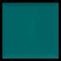 A square ceramic tile placed against a black background. The tile is painted with opaque teal paint to demonstrate how the paint behaves on ceramic as well as its opacity. This paint is completely opaque.