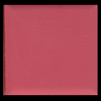 A square ceramic tile placed against a black background. The tile is painted with opaque pinkish red paint to demonstrate how the paint behaves on ceramic as well as its opacity. This paint is completely opaque.