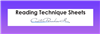 A graphic with a vertical purple gradient around a white rectangle. The rectangle has the words Reading Technique Sheets in a bold round font over the Creative Paradise logo.