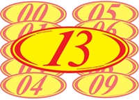 Red and Yellow Two Digit Oval Year Sign