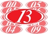 White and Red Two Digit Oval Year Sign