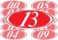 White and Red Two Digit Oval Year Sign