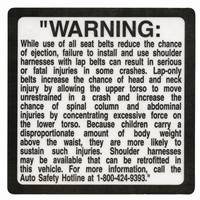 Safety Belt Disclosure Decals