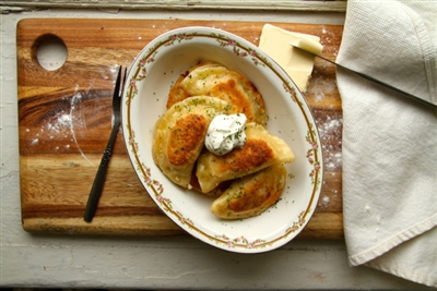 Handmade potato cheddar & bacon pierogi