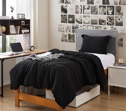 College Bedding Essentials Black Dorm Comforter Set with Pillow Sham Removable Twin XL Duvet Cover