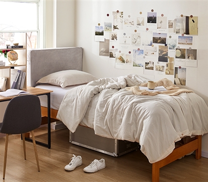 College Bedding Essentials Extra Long Twin Comforter Set Ivory Neutral Dorm Decor Bedspread