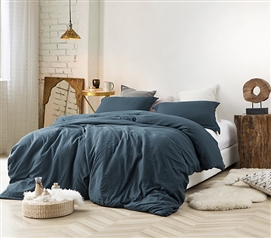 Extra Thick White College Comforter with Removable Nightfall Navy Dorm Duvet Cover Natural Loft Extra Long Twin Bedding