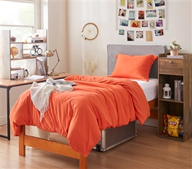 Extra Long Twin Comforter Set Orange Bedspread Colorful College Dorm Bedding with Pillow Sham