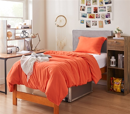 Extra Long Twin Comforter Set Orange Bedspread Colorful College Dorm Bedding with Pillow Sham