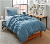 Extra Thick College Comforter Set with Smoke Blue Dorm Duvet Cover High Quality Natural LoftÂ® Twin XL Bedding