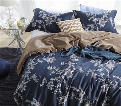 Navy Twin XL Duvet Cover Moxie Vines Essential College Bedding and Dorm Decor