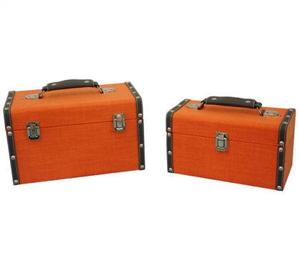 Bright Orange Texture Mini-Trunks (Set of 2) - Block Style Dorm Trunks Storage Trunks