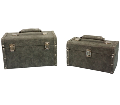 Distressed Gray Texture Mini-Trunks (Set of 2) - Block Style Dorm Essentials Dorm Room Storage