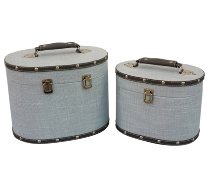 Bleached Aqua Texture Mini-Trunks (Set of 2) - Rounded Style Dorm Trunks Dorm Storage Solutions