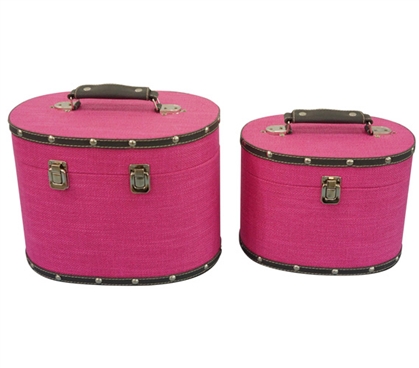 Fuchsia Pink Texture Mini-Trunks (Set of 2) - Rounded Style Dorm Trunks Dorm Storage Solutions
