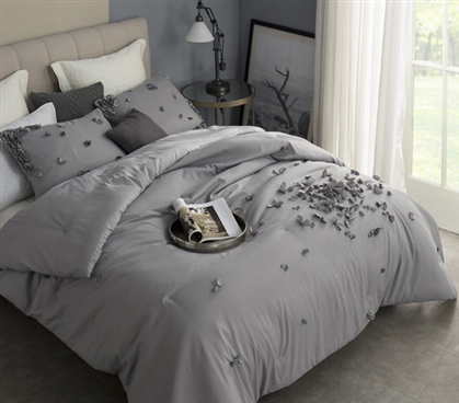 Petals Handsewn Twin XL Comforter - Gray