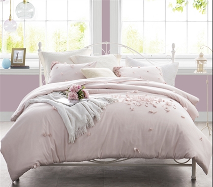 Pretty Soft Ice Pink Petals Handsewn College Duvet Cover Essential Stylish Extra Long Twin Bedding