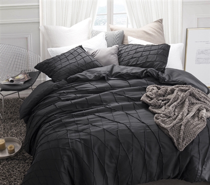 Stylish Extra Long Twin Bedding Essential Black Dorm Room Duvet Cover Twist Texture