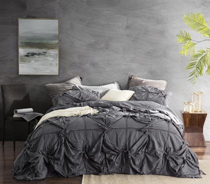 High Quality Dorm Bedding Handcrafted Texture Ties Dark Gray Twin Extra Long Comforter