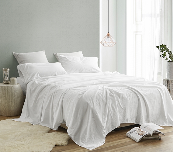 Portugal Made Luxury Dorm Bedding Super Soft 200TC Saudade Washed Cotton  Percale White Extra Long Twin Sheet Set
