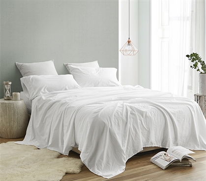 White College Bedding Sheet Set Saudade Twin XL Bedding Made in Portugal with High Quality 200TC Cotton Percale