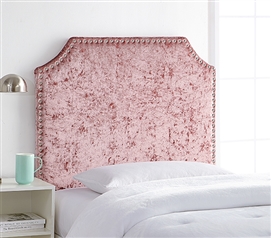 Champagne Pink Elegant Velvet Plush Dorm Headboard Bevel Shape for Extra Long Twin Sized Bed