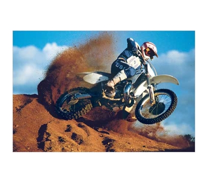 Exciting Wall Decoration of Motorcross Dirtbike Ripping Through Turn - College Poster Essential that Students want.