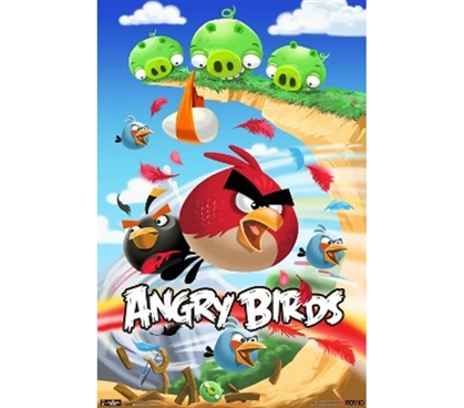 Angry Birds Attack -  Red Bird Flying Throug The Air Colorful College Dorm Poster