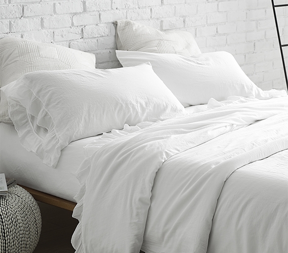 Luxury Dorm Bedding: Stone Washed Sateen Cotton 300TC Violeta Folho Portugal  Full Sheet Set