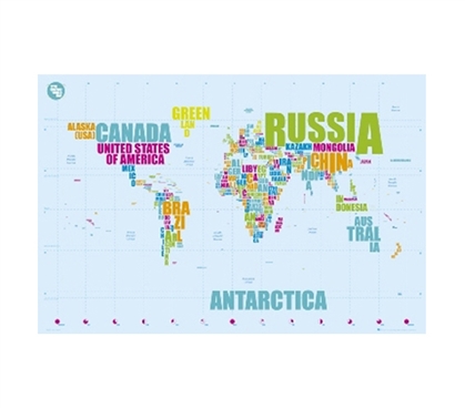 Decorate Your Dorm Room - World Map In Words Poster - Fun Supply For College