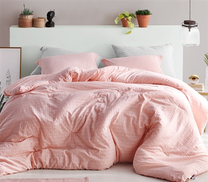 Geometric Extra Long Twin Bedding Highlands Coral Pink College Comforter Made with 100% Yarn Dyed Cotton