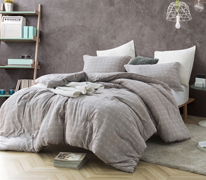 Neutral Dorm Bedding Decor Farmstead Super Soft Cotton Twin Extra Long Comforter with Matching Standard Dorm Pillow Sham