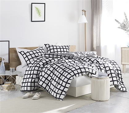 Designer Dorm Bedding Chroma Black and White Extra Long Twin Comforter Set with Matching Sham